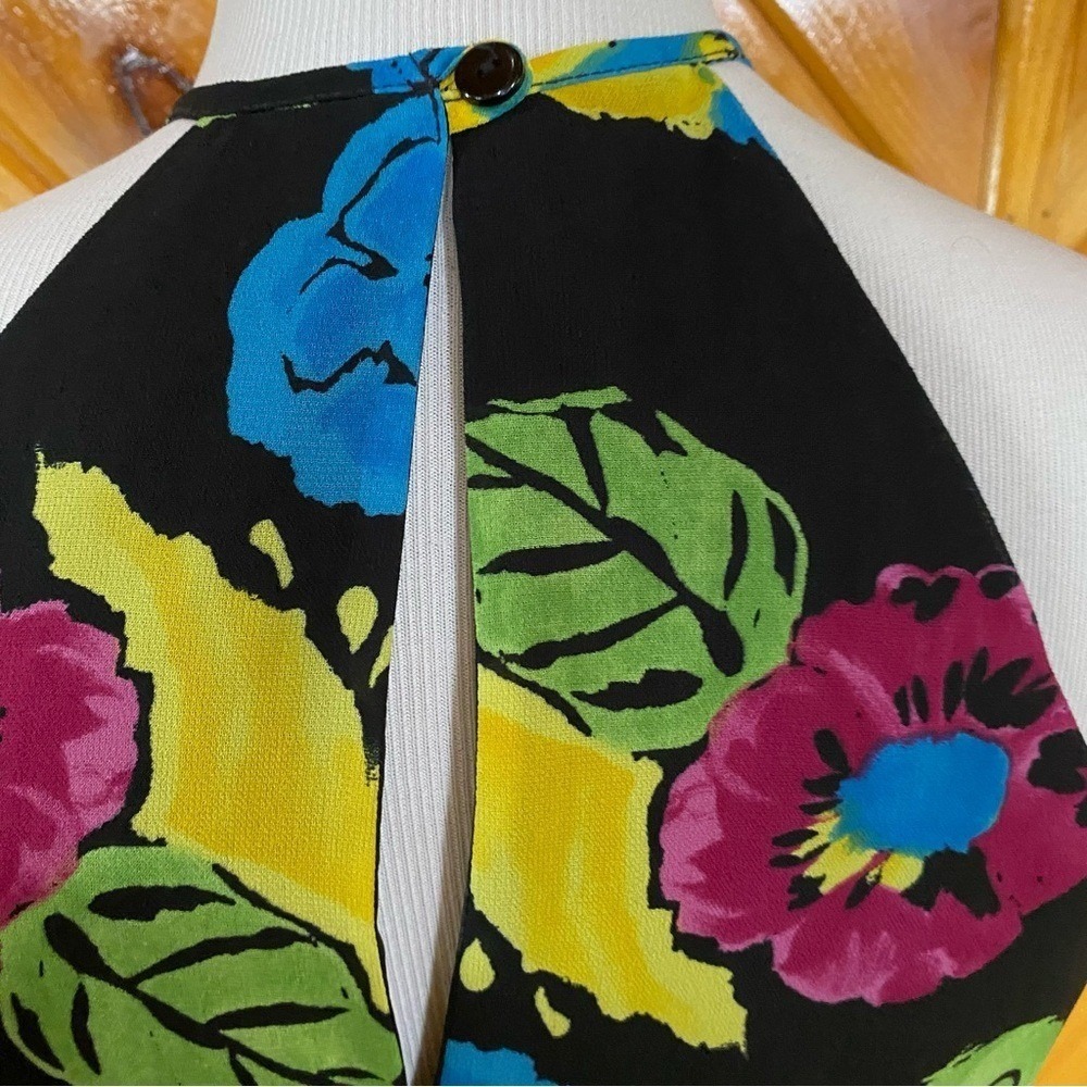 Jack Mulqueen Vintage 90s Floral Halter Neck Dress Flower Print 10 - Picture 5 of 7